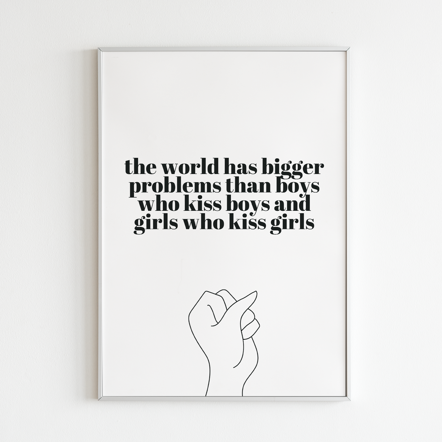 Poster The world, vit med svart text, inramad mot vit vägg